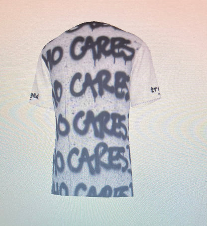 "who cares" printed short sleeved t-shirt